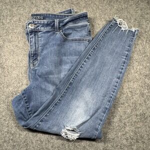 Maurices Jeans Women's XL Blue Medium Wash High Rise Frayed Ankle Skinny Jeans